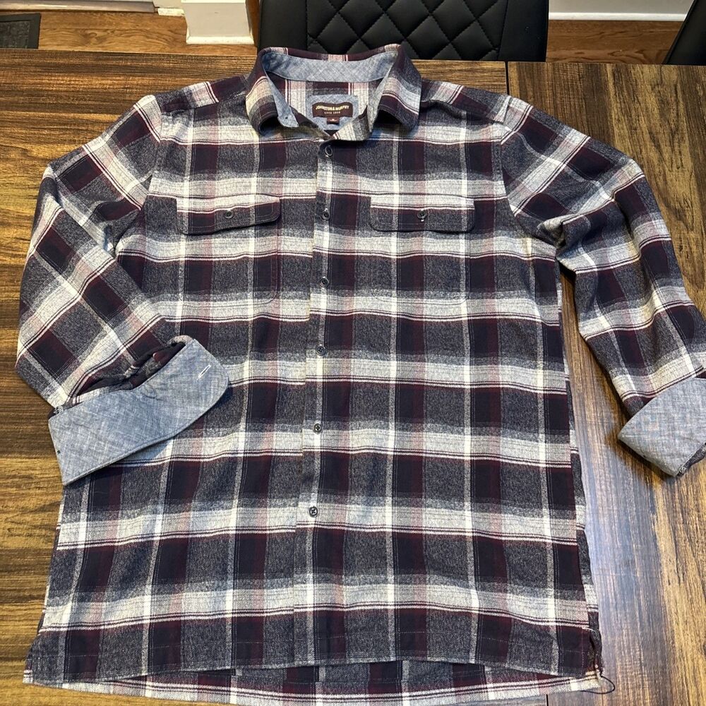Johnston & Murphy Mens M Plaid Mid Weight Flannel Button Down ShirtCotton